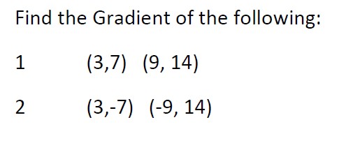 Calculate the gradient of a line given two points on the line. 